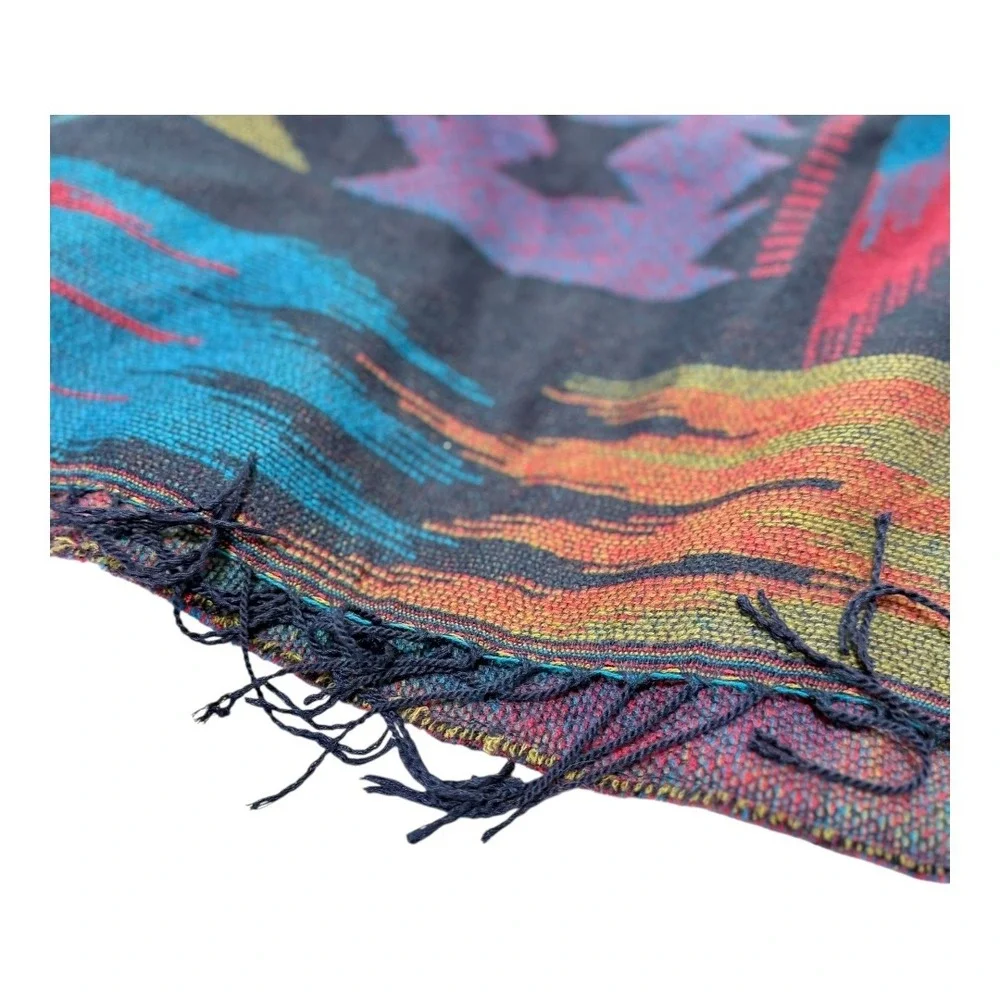 Southwestern Boho All Jazzed Up Hooded Poncho Cape One Size Multicolor Geometric